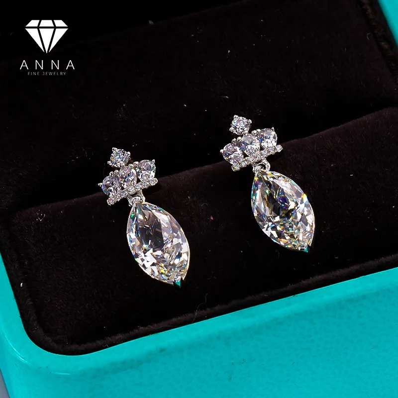 Crown Platinum Pt950 6 CT High Carbon Diamond Engagement Drop Earrings For Women Anniversary Gift Luxury Wedding Fine Jewelry