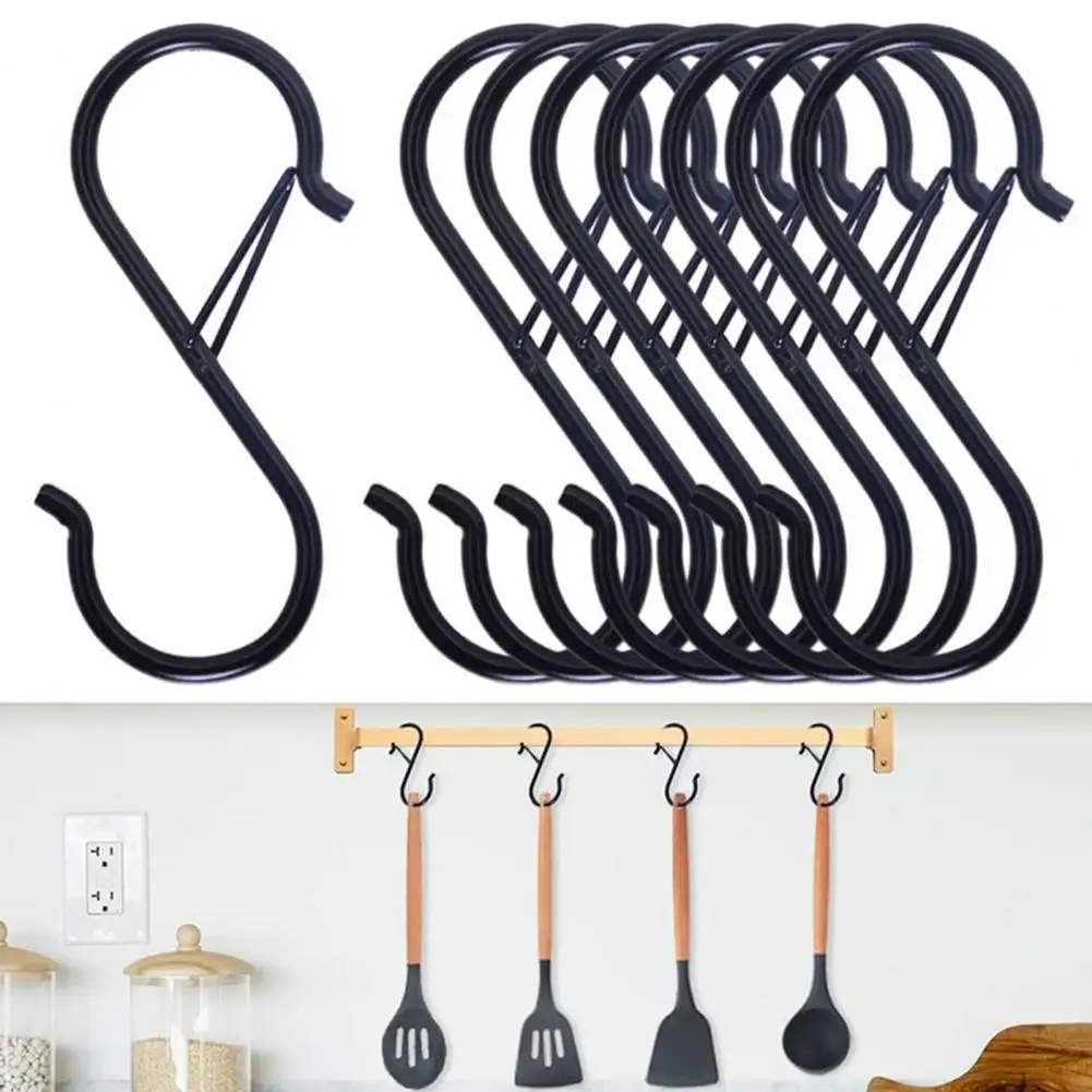 10Pcs S Hooks with Safety Buckle Multipurpose Metal Hooks Easy Install