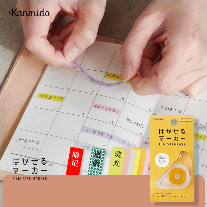 Japonês Kanmido Fluorescente Etiqueta Adesivos Cor Transparente Nota Adesivos Núcleo Substituível Fita Marcador Recém-chegados