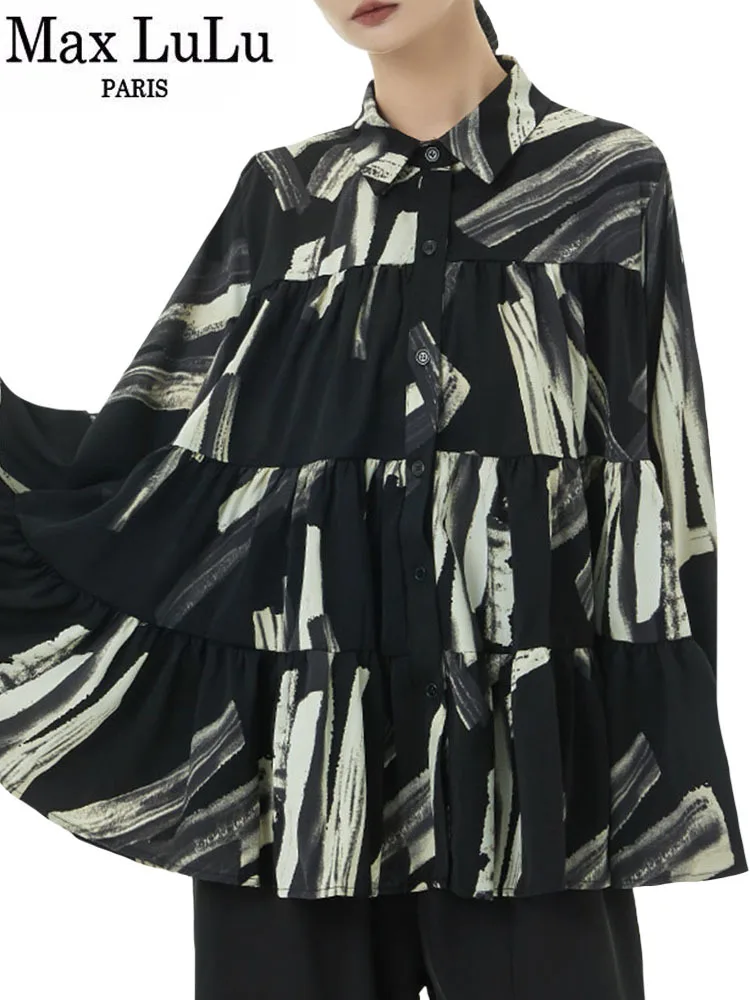 

Max LuLu 2023 Spring Fashion Printed Clothes Korean Womens Vintage Classic Shirts Ladies Luxury Loose Casual Tops Cotton Blouses
