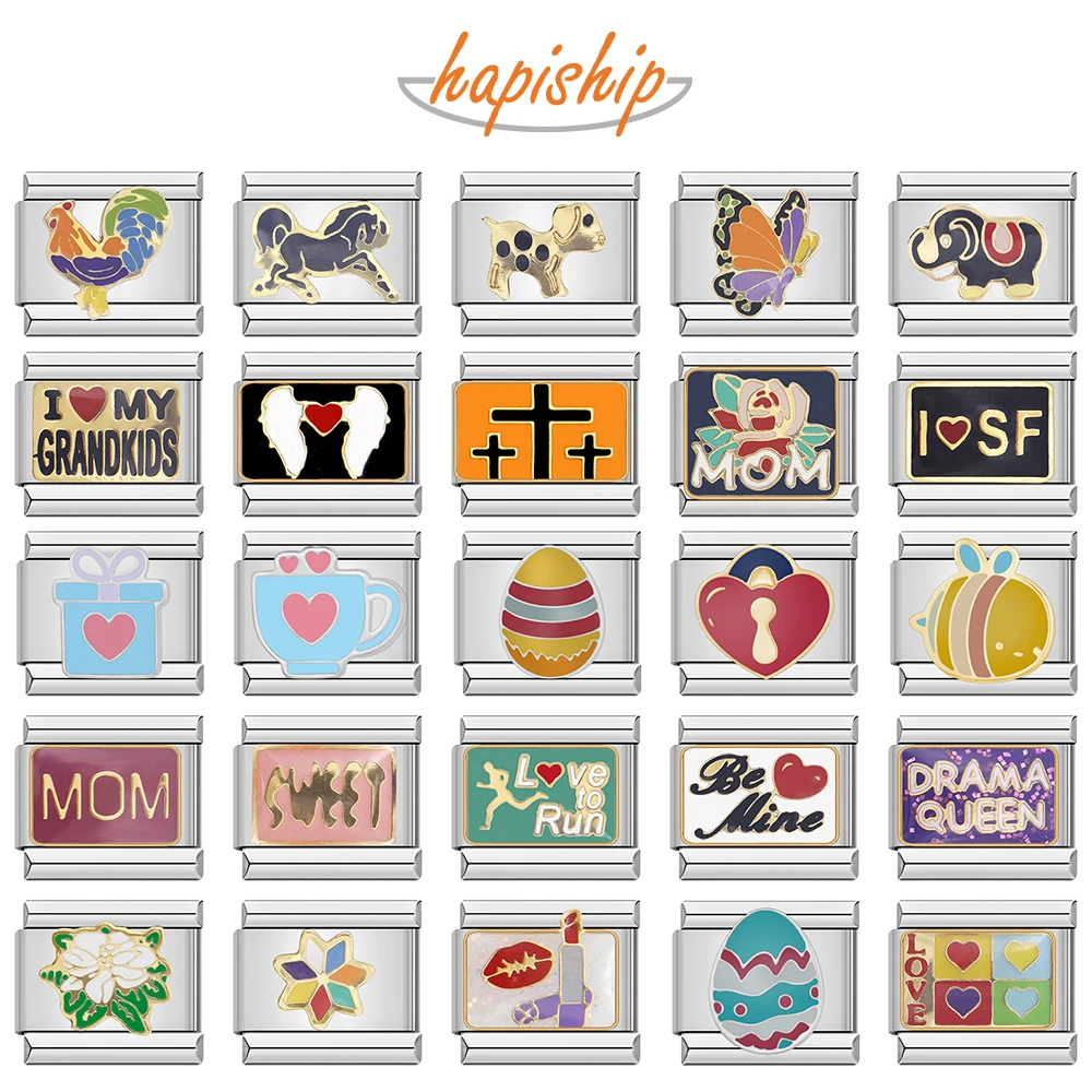 Hapiship nuevo caballo amor mariposa mamá perro motocicleta mamá elefante encanto ajuste 9mm pulsera de acero inoxidable fabricación de joyas DJ003