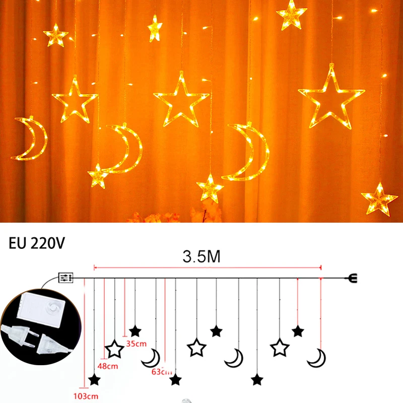 red fairy lights 3.5M 110V 220V Star Curtain String Light 138 LED Fairy Lights 8 Lighting Modes for Ramadan Party Bedroom Wedding Christmas Decor fairy light tree String Lights