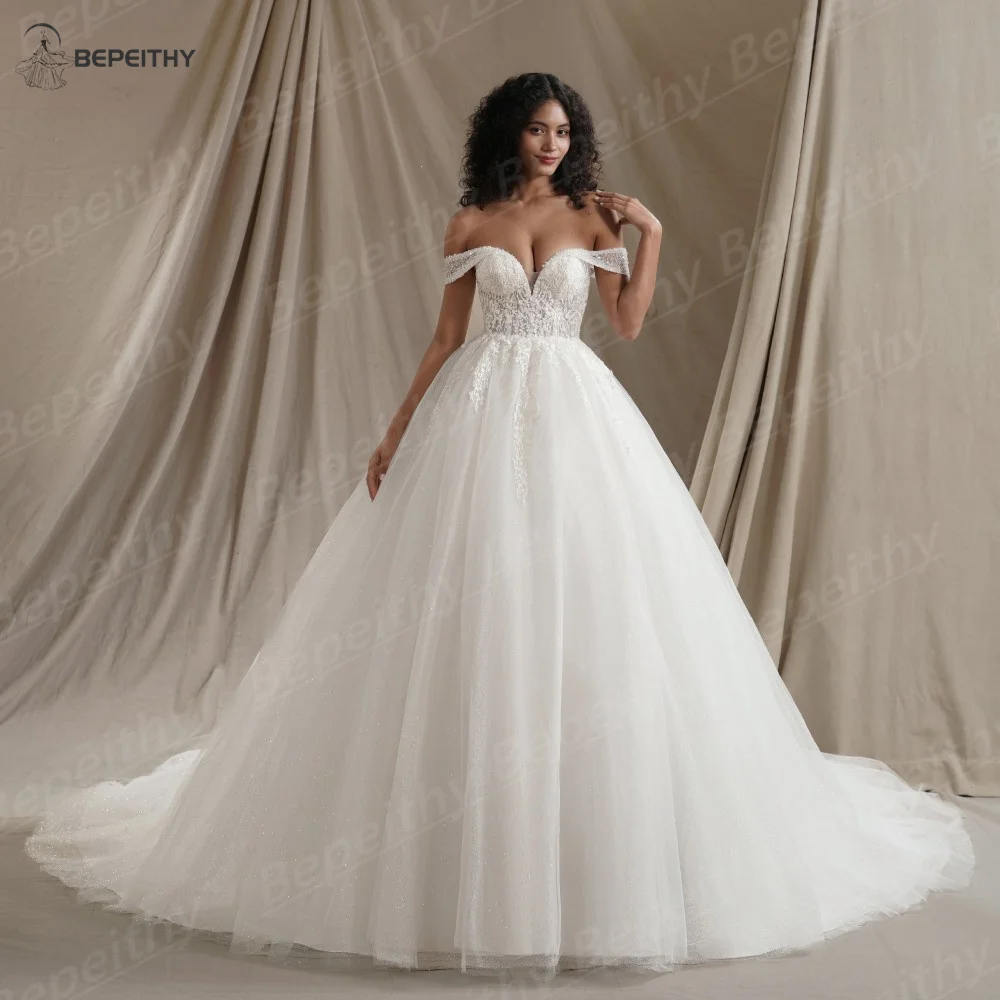 BEPEITHY Customized Sweetheart Glitter BOHO Wedding Dress 2024 Sleeveless Bride Sexy Beading Ivory Bridal Gown Vestido De Novia 3