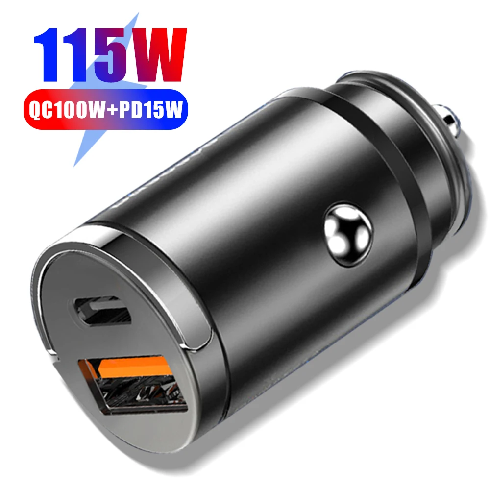 

115W Super Fast Charging Car Charger PD15W Fast Mobile Phone Charger 2-in-1 QC3.0 Cigarette Lighter Adapter for IPhone Huawei
