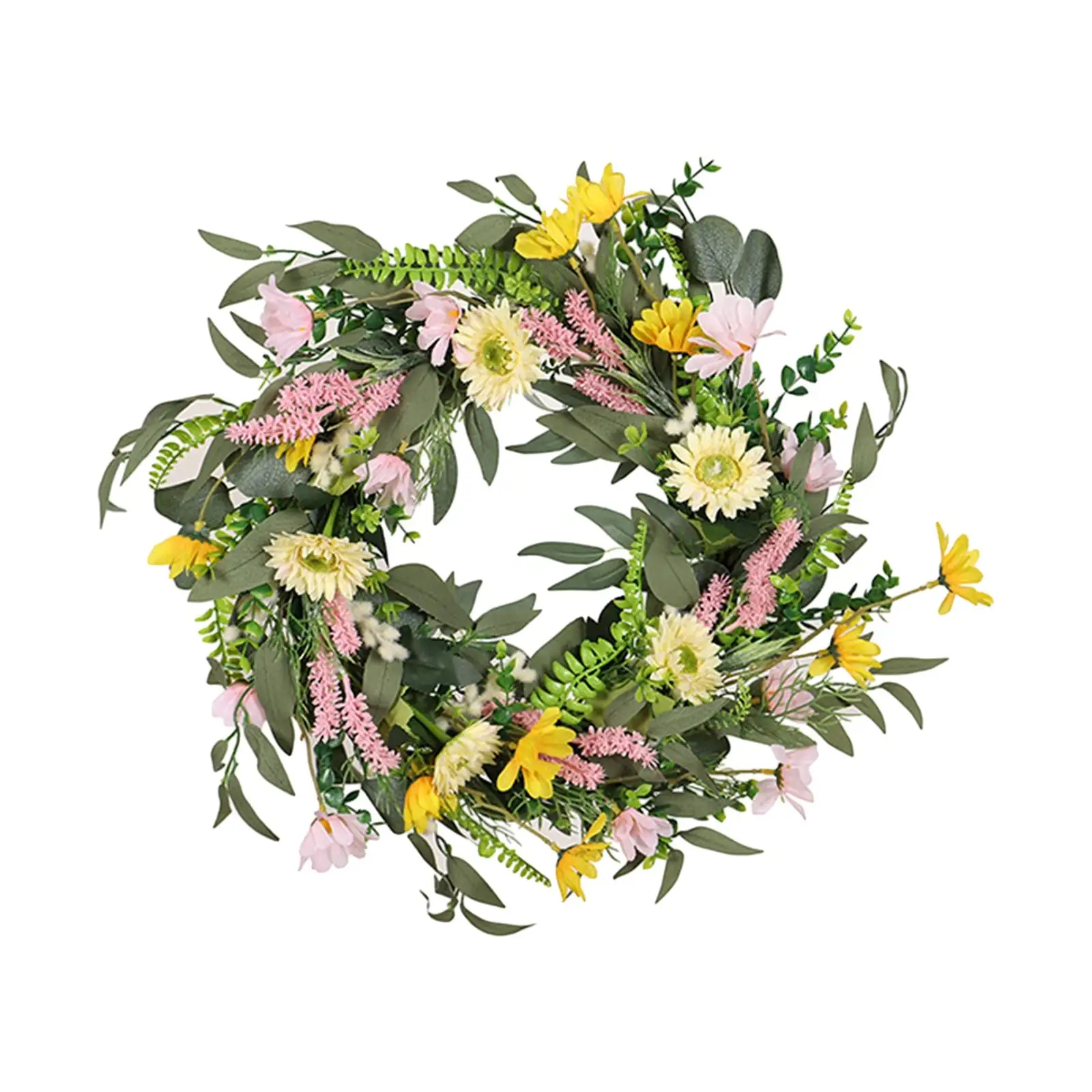 Artificial Daisy Flower Outside Spring Wreath Front Door Greenery Eucalyptus Leaves for Hotel Anniversary Bedroom Balcony Party