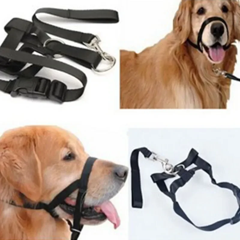 Nylon Dog Muzzle Adjustable Anti-barking Anti-bite Harness Head Collar Halter Training Leash Leader Classic Collar