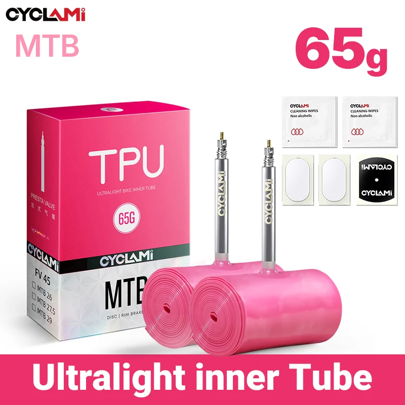 CYCLAMI Ultralight Bike Inner Tube MTB 26 27.5 29 Inch TPU 45mm Metal Presta Valve 1.9-2.5