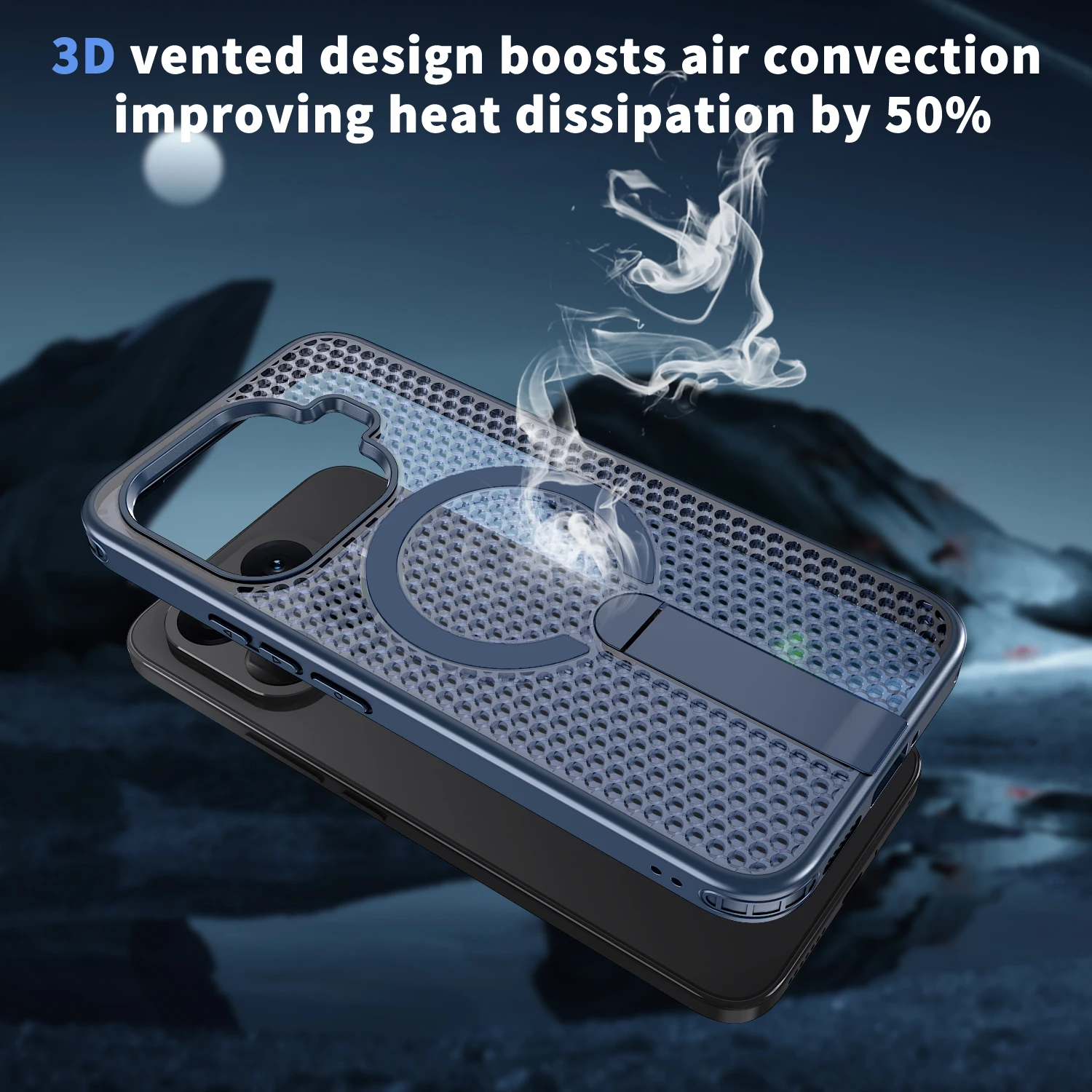 Magnetic Armor Phone Case with Cooling Hole Design and Metal Bracket - TPU Frame Acrylic Shockproof Cover