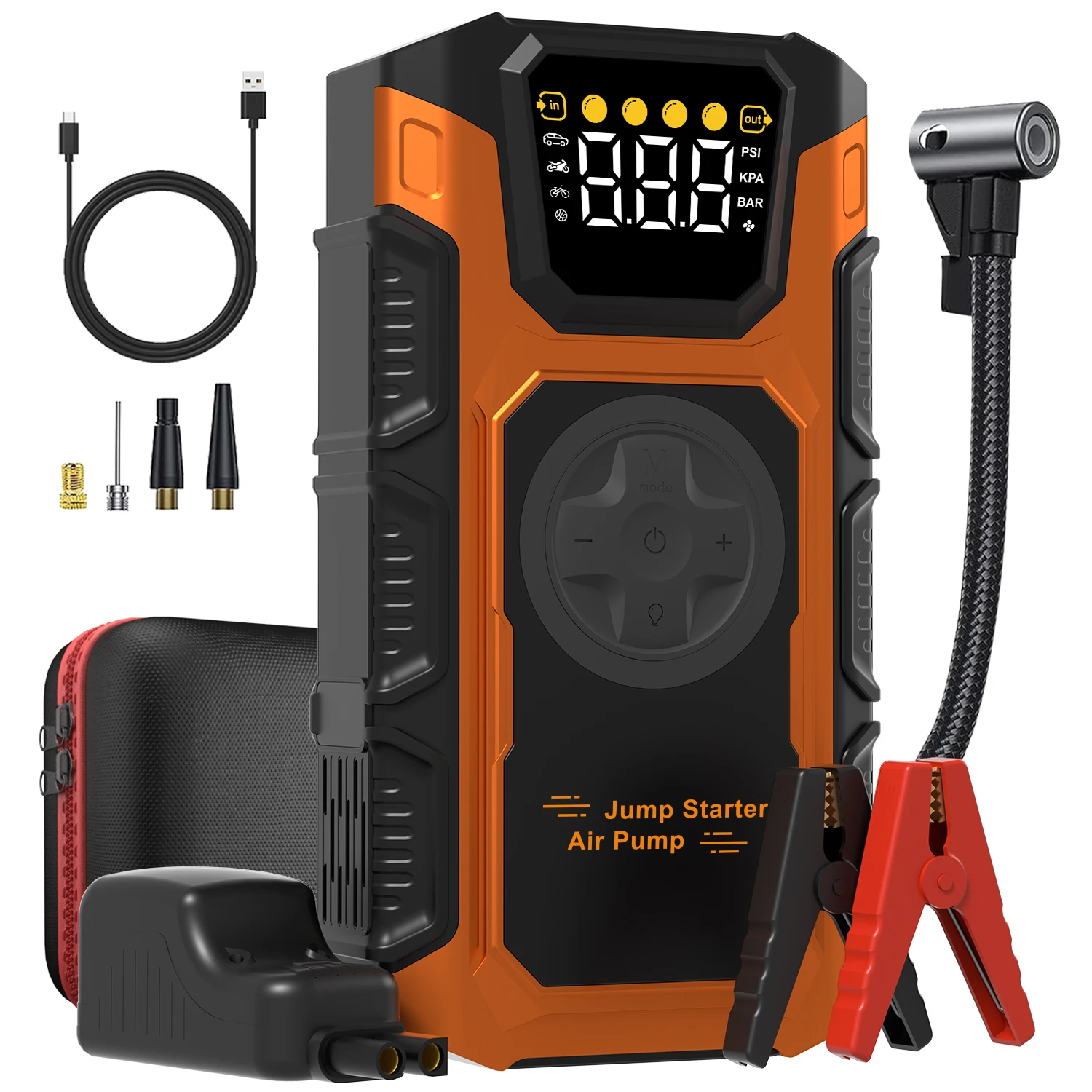 5000A Heavy-Duty Jump Starter With Air Compressor 12V Car Jumper Starter Portable Portable Pack With 150PSI Tire Inflator, All G