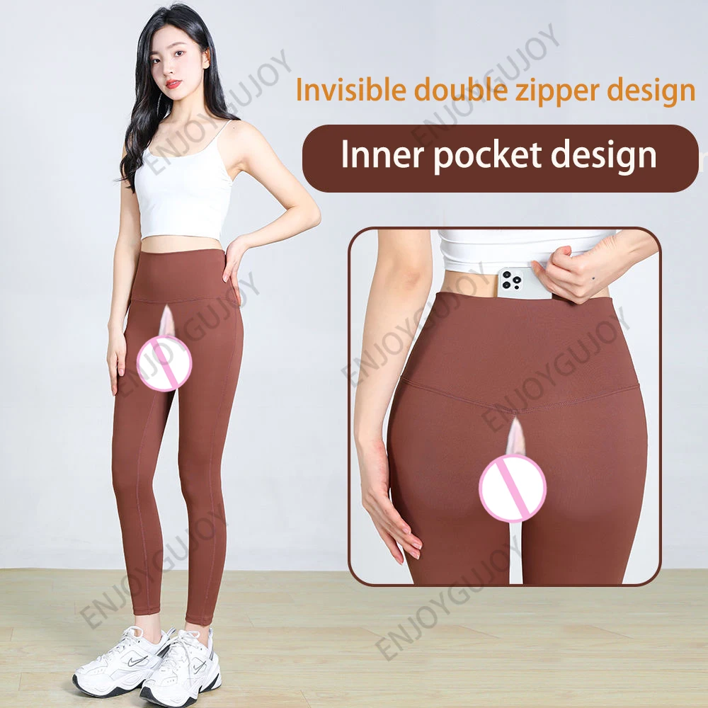 Hip Women's Outer Wear Skinny Yoga Leggins Invisible Open Crotch Outdoor Sex Workout Pants High Waist Hip Lift Cropped Trousers
