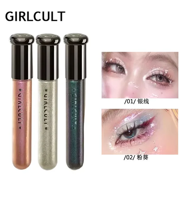 Girlcult Flüssiger Lidschatten, Schimmer, Glitzer, Chamäleon, metallisch, glänzend, feiner Diamant, Blau, Silber, langanhaltendes, aufhellendes Augen-Make-up