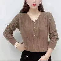 2024 Spring Autumn Women Korean Fashion Elegant Simple Solid Basic Knitwears Female Casual V Neck Long Sleeve Slim Pullover Tops 5