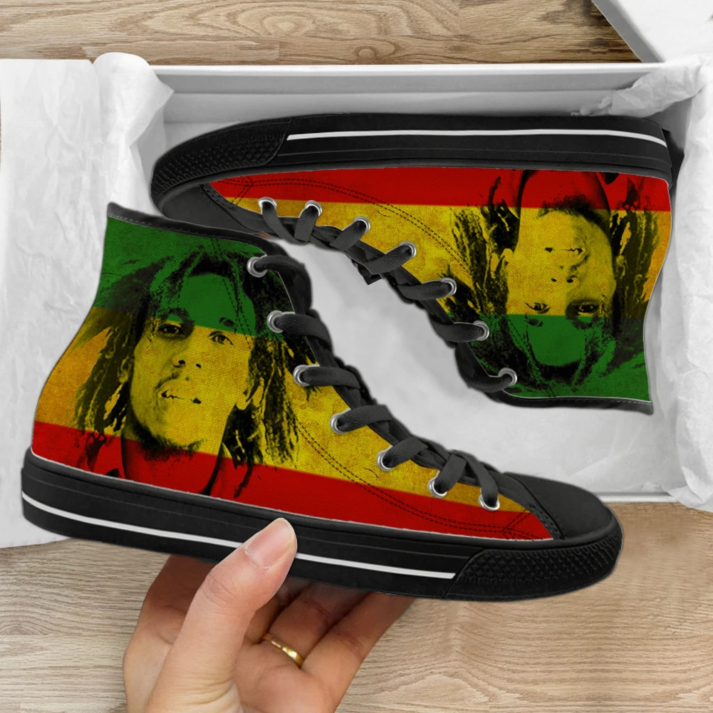 

Jamaican Singer Sneakers Bob Marley Print Breathable High-top Lace-up Shoes Design Custom Name Casual Tenis Masculinos Originais
