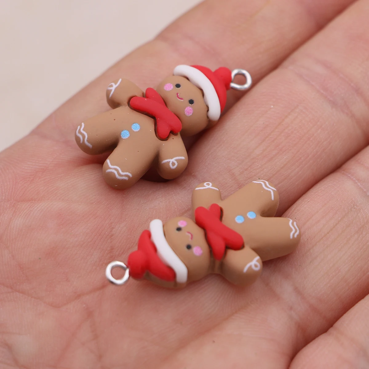 Set of 10 Festive Resin Gingerbread Charms for DIY Jewelry and Accessories
