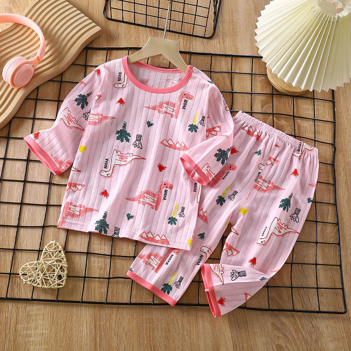 2025 Summer New Children Home Clothes Set Boys Girls Long-sleeved Pajamas Thin Section Kids clothing Baby Clohtes 5