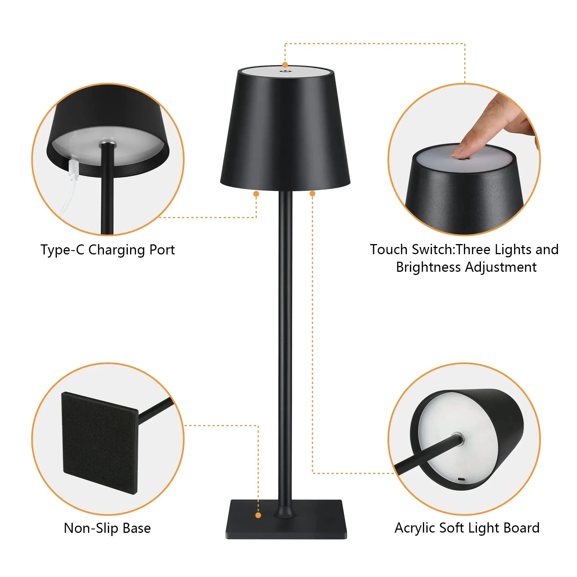 Wireless Touch LED Table Lamp - 3-Level Dimming for Bedroom Dining Room Bar and Desk