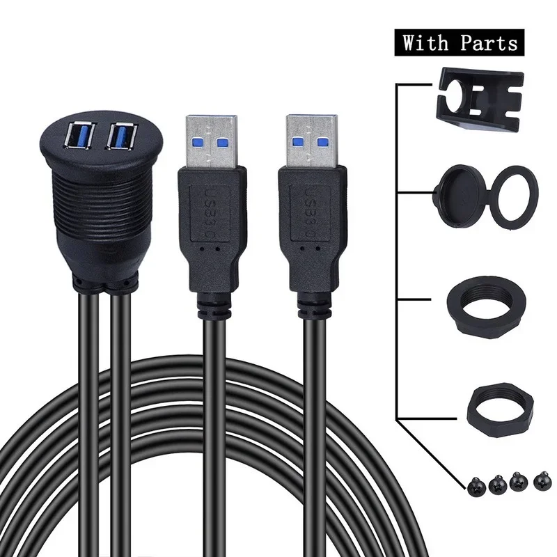Dual Usb 3.0 Macho para Fêmea Cabo de Extensão Flush Mount Panel para Carro Caminhão Barco Motocicleta - Imagem 5