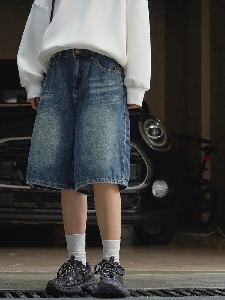 [LANMREM] High Waist Washed Denim Shorts For Women Straight Loose Streetwear Tide Pants Fashion Female 2024 Summer New 26D8764