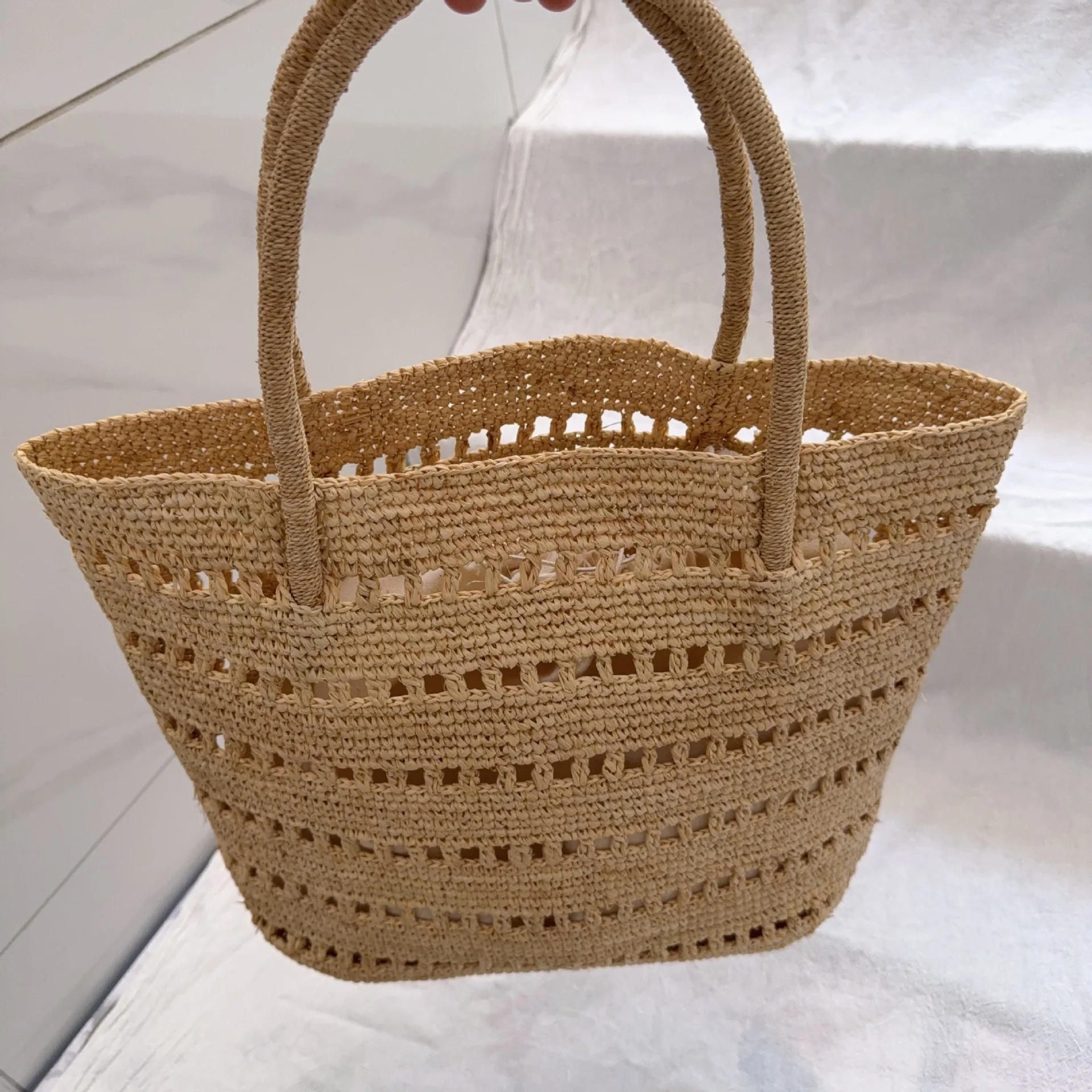 Hollow Out Casual Woven Shoulder Bag SummerBeach Handbag for Women Large Capacity Straw Weave Leisure Travel Bucket Bag