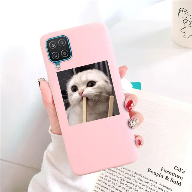 Candy Matte Soft TPU Case For Samsung Galaxy A12 Shockproof Silicone Back Cover For SamsungA12 A 12 SM-A125F Cases Red Cat Funda 009U131