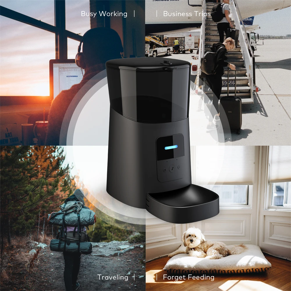 Video-WiFi-knop van 6 liter, slimme automatische voerbak voor huisdieren, APP, timing, voeding, spraakopnamecamera voor honden, katten, voerbak voor huisdieren