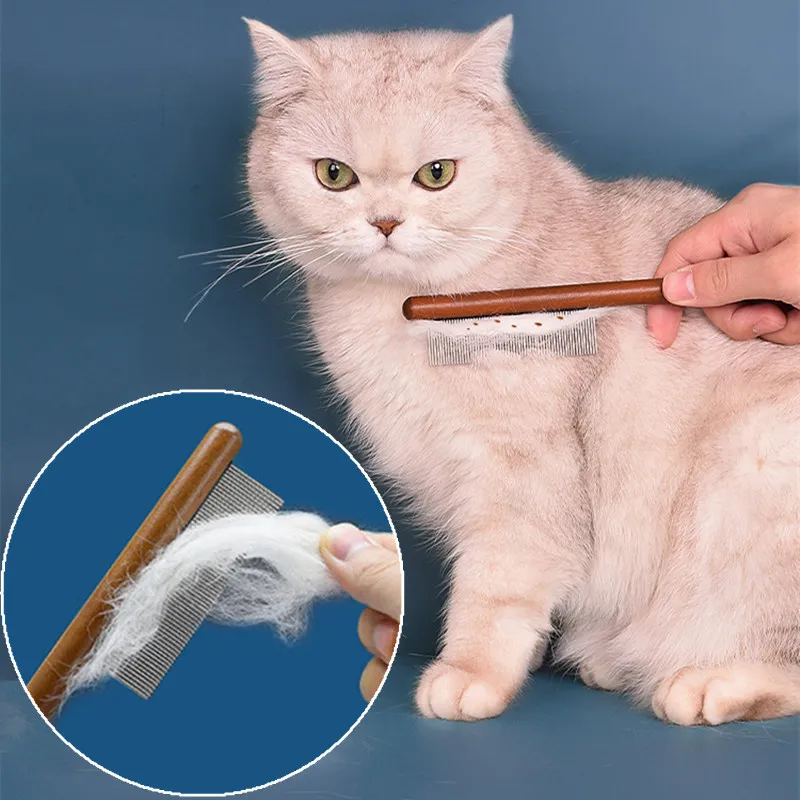 

Cat Comb Stainless Steel Pet Hair Remover Wooden Handle Cat Hair Comb Pet Grooming Massage Dog Brush Cleaning Tool Pets Supplies
