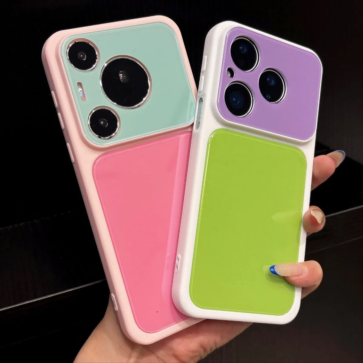 Mirror Acrylic Phone Case with Color Block Candy Design and Soft TPU Frame