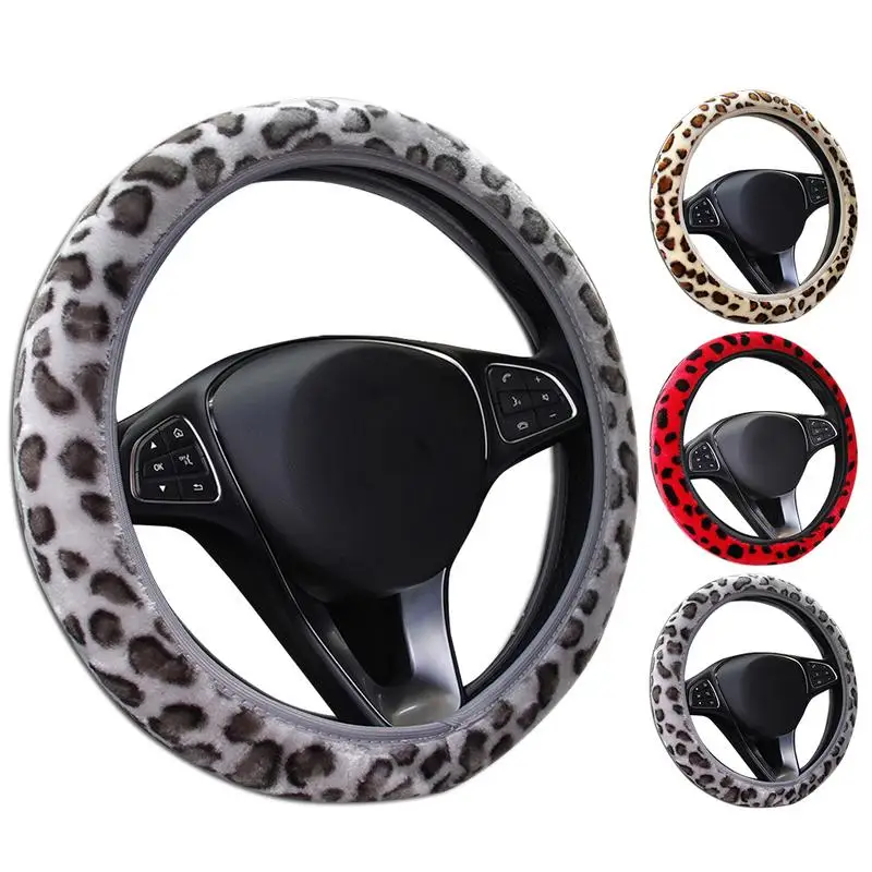 

Leopard Print Plush Steering Wheel Cover Creative Steering protective case easy install Steering Wheel decoration For Styling