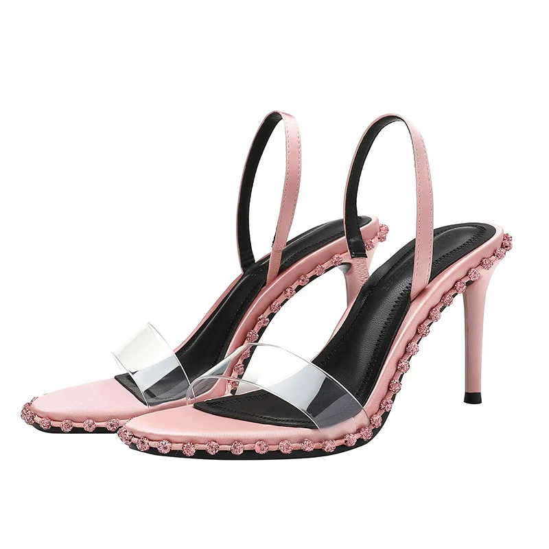 

New Summer Women's High Heels, Transparent Open-toe Straps, Genuine Leather Rhinestone Sandals, Outer Slippers