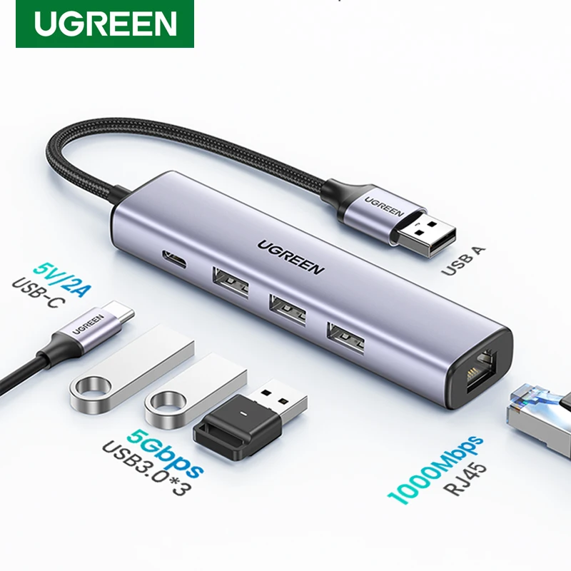 Ugreen adaptador USB 1000Mbps, tarjeta de red RJ45, Lan HUB