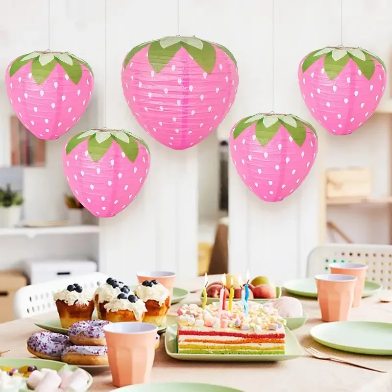 Strawberry Watermelon Paper Lantern Themed Party Decorations Birthday Hanging Ornaments Festive Decor for Indoor Outdoor Use