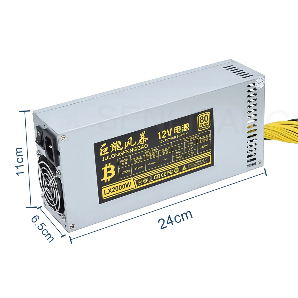 SENLIFANG 2U Single Channel 2000W ETC RVN Mining Rig Miner 10x6Pin Efficiency Device For BTC Antminer Bitcoin S7 S9 Power Supply
