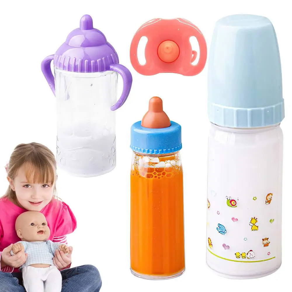 15,2 cm/9,3 cm Puppe Magische Milch Saft Flaschen Mit Schnuller Lätzchen Fit Neugeborene Puppen Kunststoff Nippel Flasche puppenhaus Spielzeug Set Reborn – Detail 8