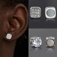 Ice Out Fake Earrings For Men Women Strong Magnet Magnetic Stainless Steel Non Piercing Hip Hop Rock Fashion Jewelry Accessories 1