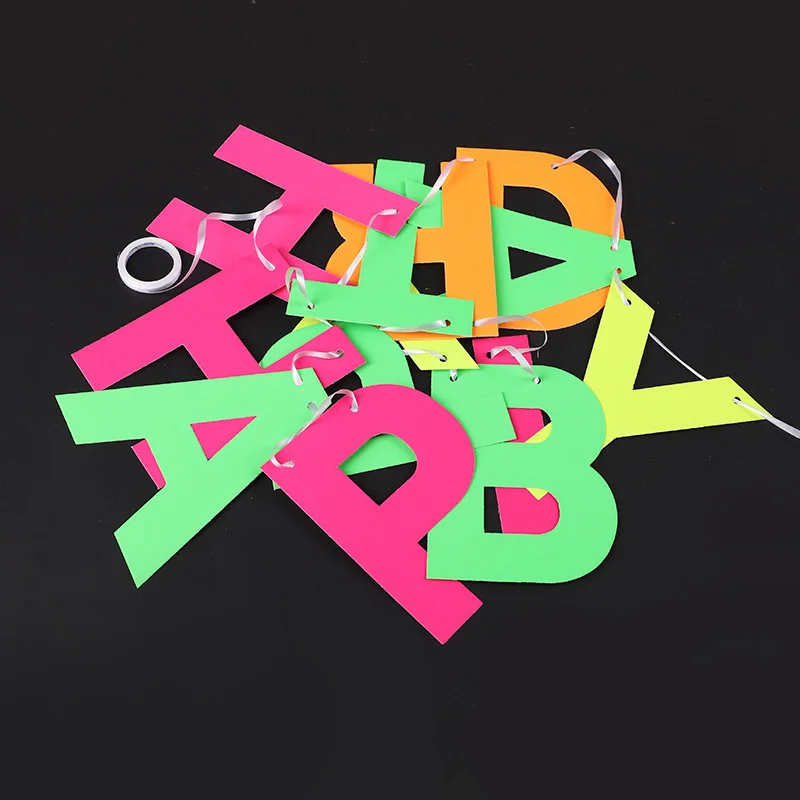 UV-Leuchtpapier-Banner, alles Gute zum Geburtstag, Girlande, Stern, hängende Spiralen, Neon-Party-Dekoration, Gastgeschenke, Hochzeitszubehör, leuchtet im Dunkeln – Detail 5