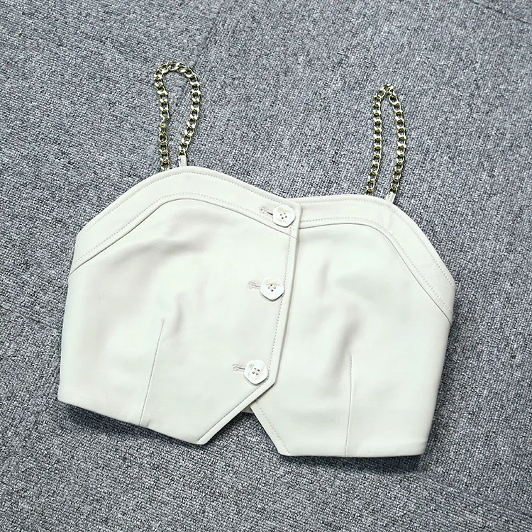 2022 New Chain Fashion Ladies Sheepskin Leather Camisole Vest E21