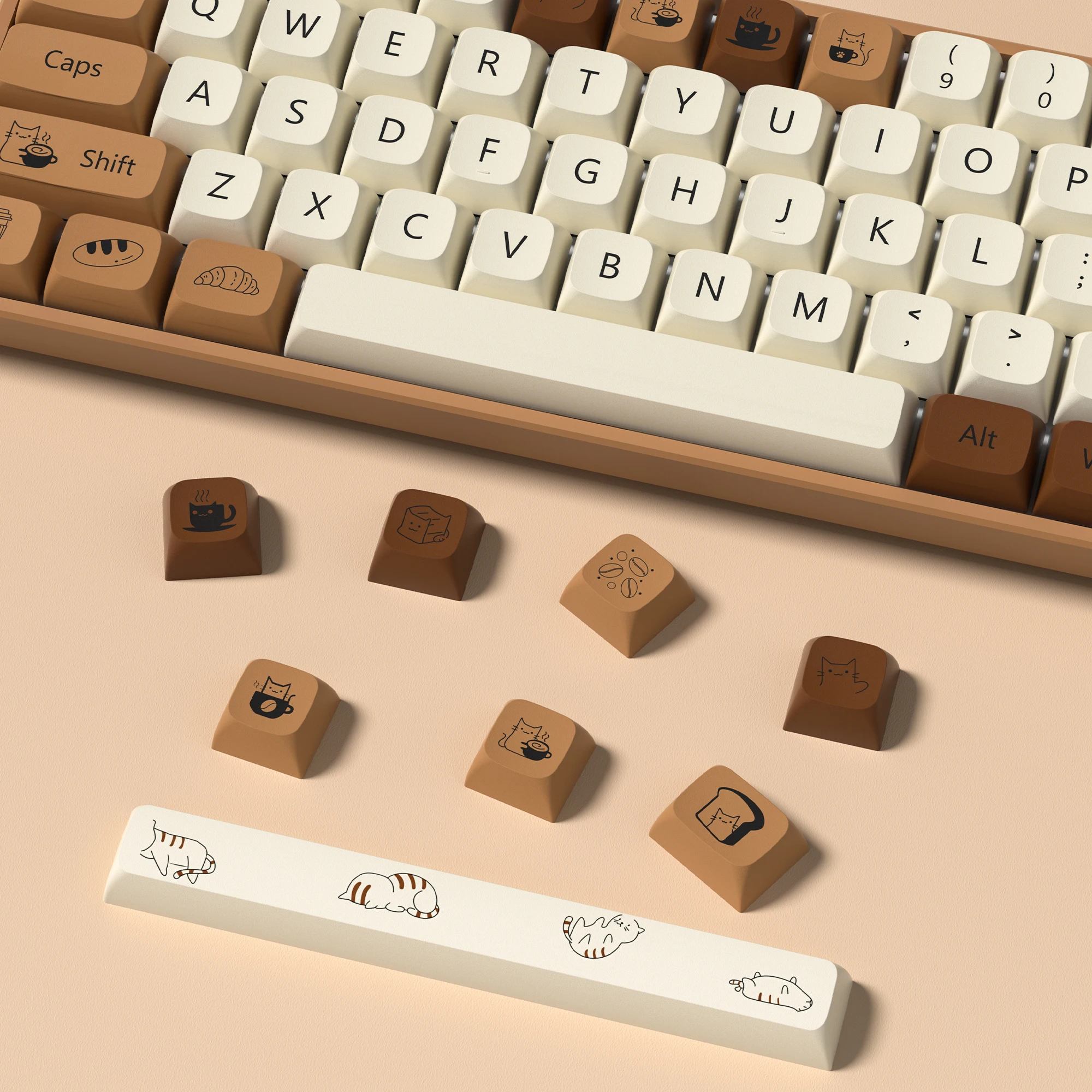 143 keys Coffee Cat  PBT Keycap 5 Sides DYE-SUB XDA Profile Customized Keycaps For Cherry MX Switch Gamer Mechanical Keyboards