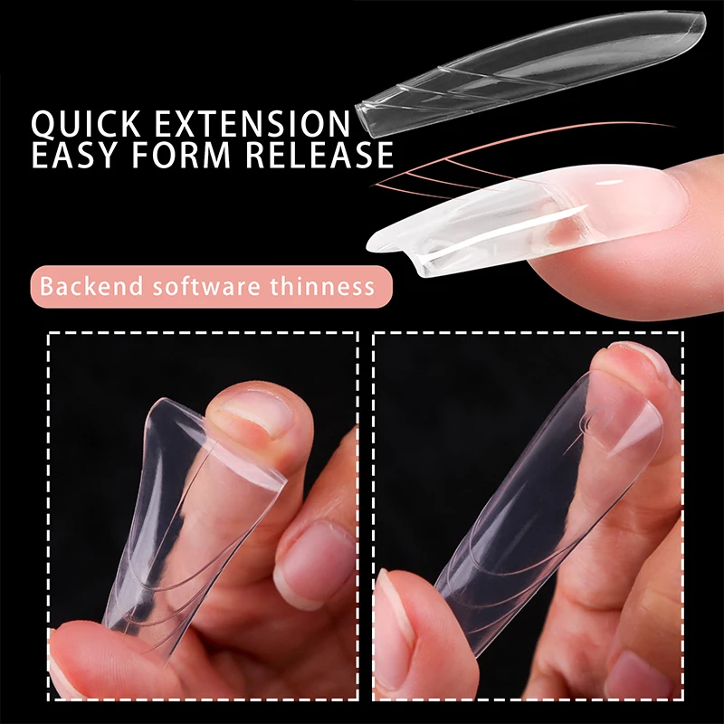 150Pcs/Box Dual Forms Nail Extension Molds - Square Coffin Almond False Nail Tips, UV Gel Quick Building Manicure DIY Tools
