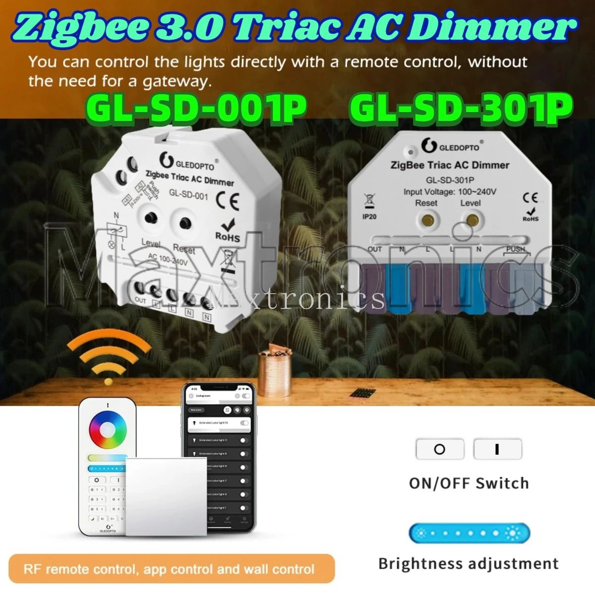 Zigbee 3.0 Triac AC Dimmer Gledopto Ultra Mini LED หรี่แสงได้ Push Switch GL-SD-001P/301 สมาร์ท App ควบคุมเสียง Hu/e Tuya Alexa 1