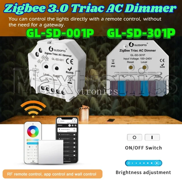 Zigbee 3.0 Triac AC Dimmer Gledopto Ultra Mini LED หรี่แสงได้ Push Switch GL-SD-001P/301 สมาร์ท App ควบคุมเสียง Hu/e Tuya Alexa 1