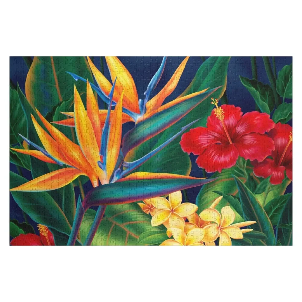 Tropical Paradise Hawaiian Birds of Paradise Illustration Jigsaw Puzzle Children Custom Wooden Name Puzzle