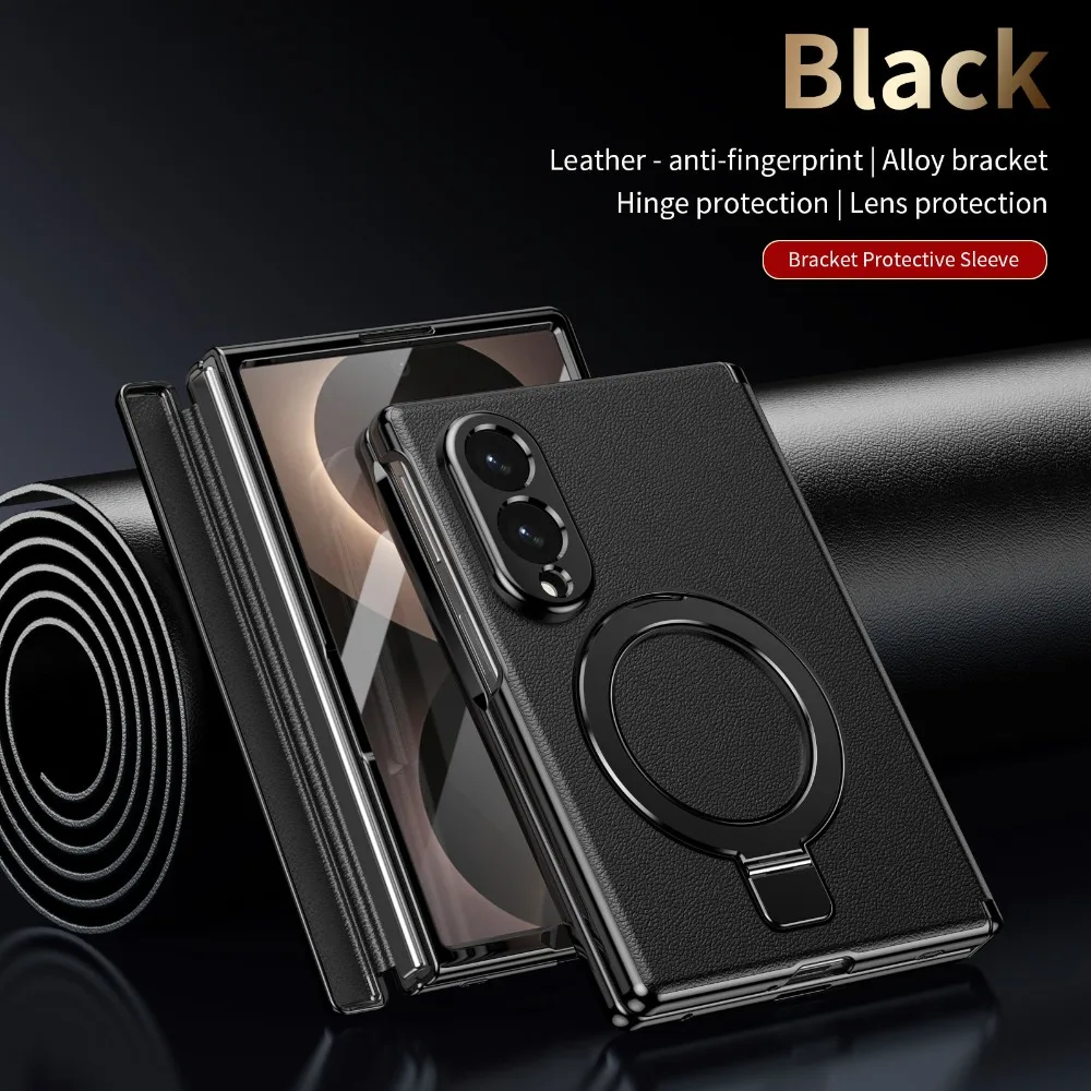 Luxury Leather Magnetic Bracket Phone Case with Full Screen Glass & Drop Protection