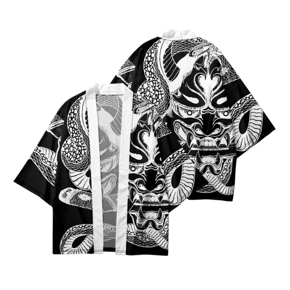 Demon Print Samurai Shirt Kleding Traditionele Haori Kimono Vrouwen Mannen Japanse Anime Streetwear Vest Yukata Cosplay