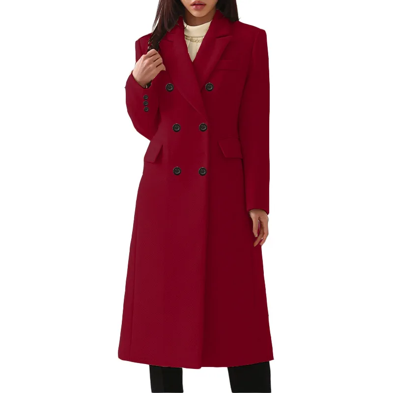 Autumn Winter Ladies Long Trench Coat Jacket Causal Female Women Solid Double-Breasted Woolen Outwear Overcoat Capes Plus Size
