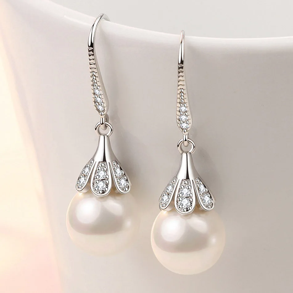 CHSHINE 925 Sterling Silber Natürliche Weiße 12 MM Perle Ohrringe Für Frauen Hochzeit Verlobung Mode Schmuck – Detail 3