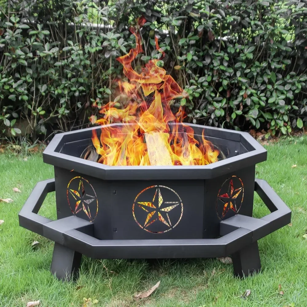 42 Inch Octagonal Fire Pit,Outdoor Fire Pit,Wood Burning Firepit,Bonfire Pit,Firepits for Outside,Camping, Backyard, Patio