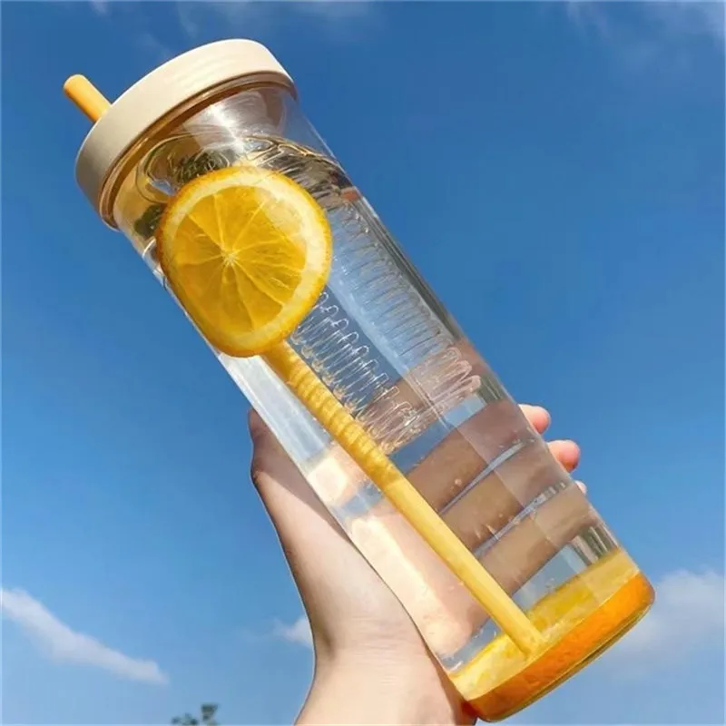 

700ml Plastic Water Bottle With Straws Fruit Infuser Tea Juice Cup Portable Fitness Sport Outdoor Travel Drinking Bottles Kettle