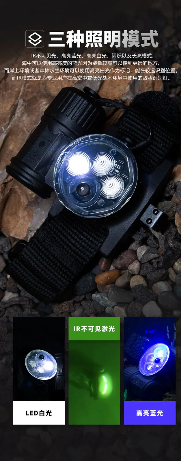 FMA Molle / Armband-Tauchmarkierungsleuchte identifiziert wasserdichte Suchrettungslampe IR / blaues Licht / weiße LED – Detail 5