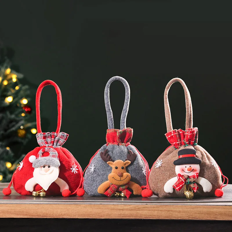 

Новогодняя Подарочная сумка с яблоком, мультяшный Санта-Клаус, снеговик, лось, новогодняя Декоративная Сумка для конфет, сумка с новым годом 2024