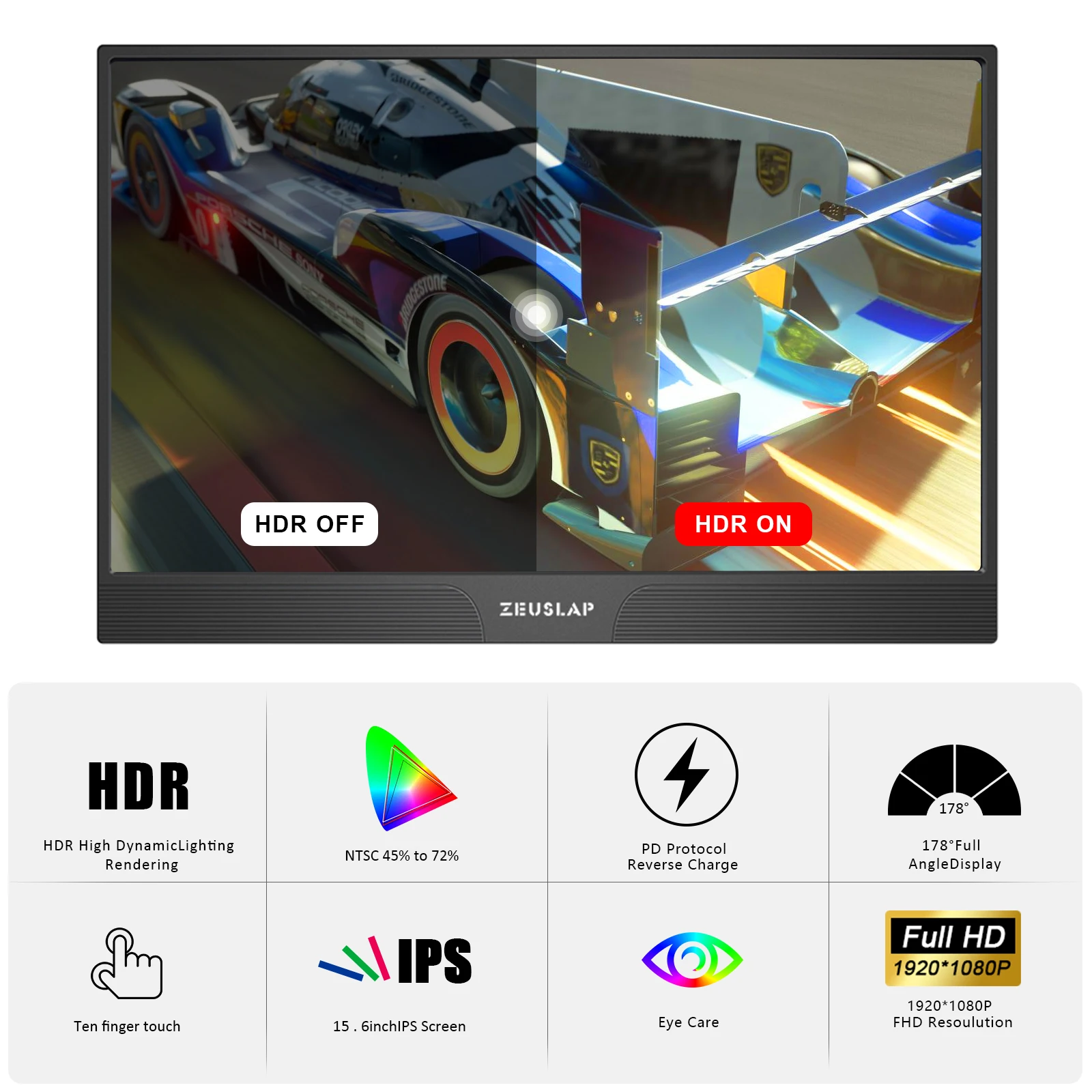 ZEUSLAP 15.6 ġ 1920x1080P ġ ũ, ޴ , IPS Ǯ HD ġ ÷, ޴ Ʈ ̴ PC ġ PS4 Xbox